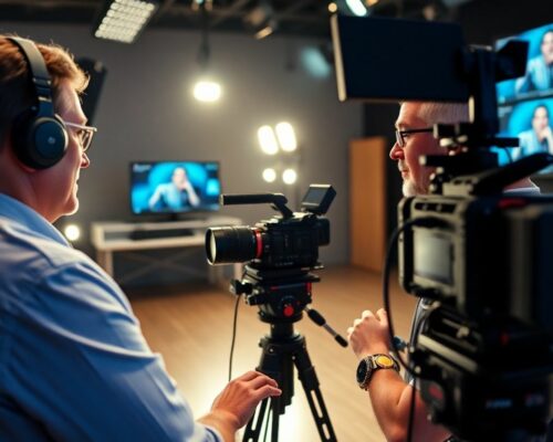 Réalisateur vidéo travaillant dans un studio professionnel.