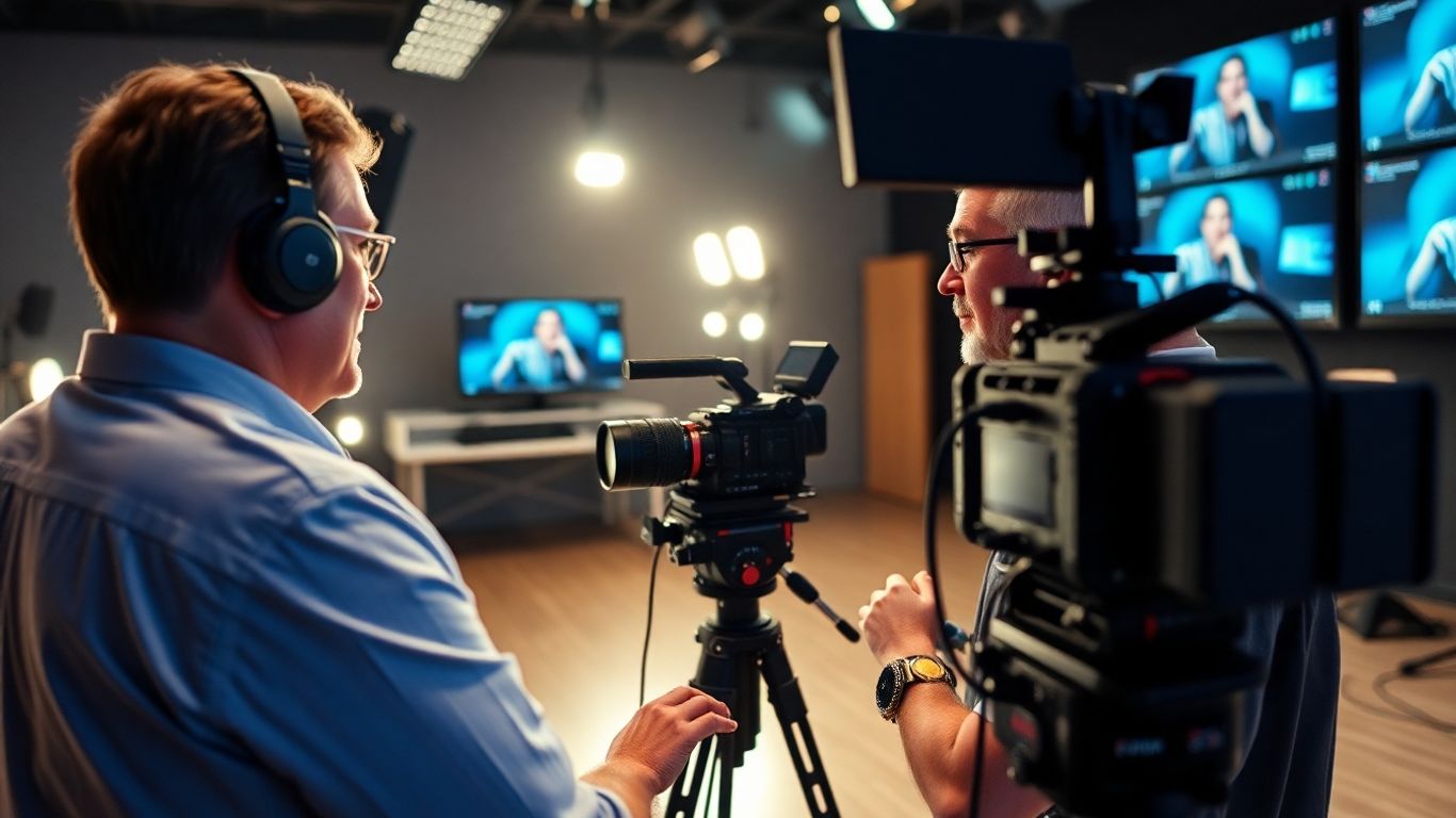 Réalisateur vidéo travaillant dans un studio professionnel.